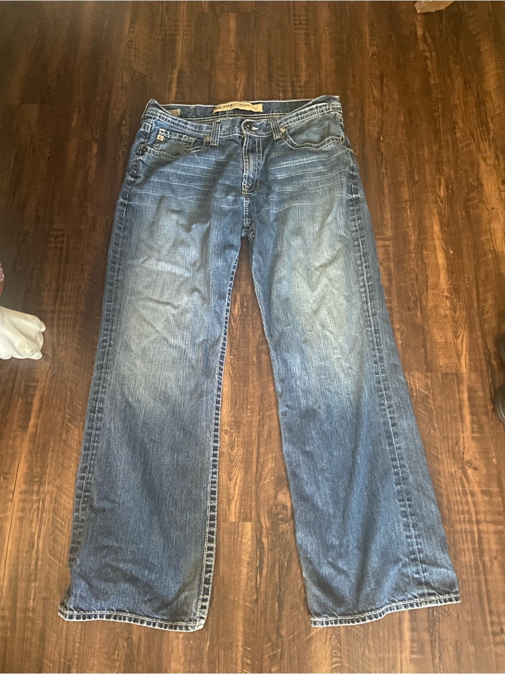 Big Star Buckle Pioneer Bootcut Jeans Mens 34R Embroidered Pocket Thick Stitch